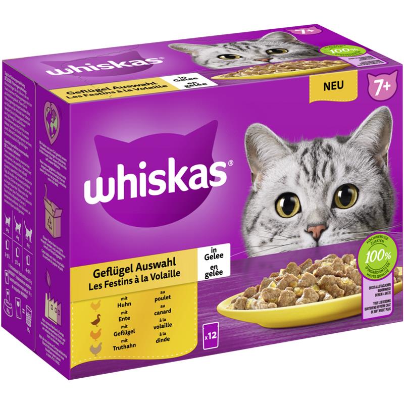 Whiskas Portionsbeutel Multipack 7+ Geflügel Auswahl in Gelee 12 x 85g