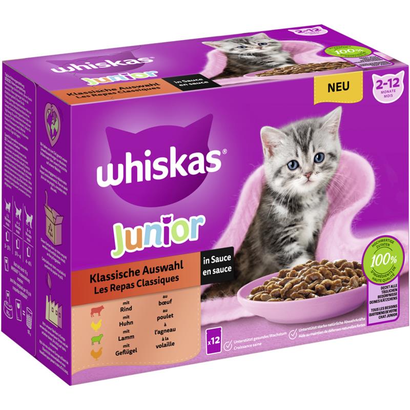Whiskas Portionsbeutel Multipack Junior Klassische Auswahl in Sauce 12 x 85g