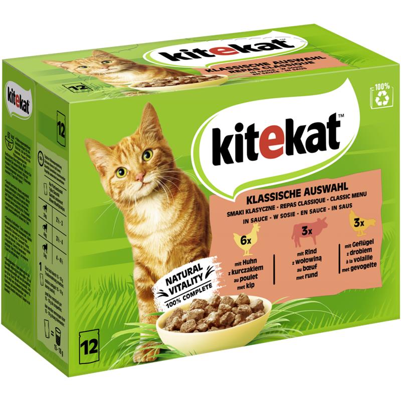 Kitekat Portionsbeutel Multipack Klassische Auswahl in Sauce 12x85g