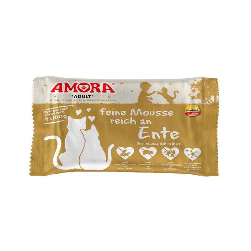 AMORA Cat PB Flowpack feine Mousse reich an Ente 4x100g