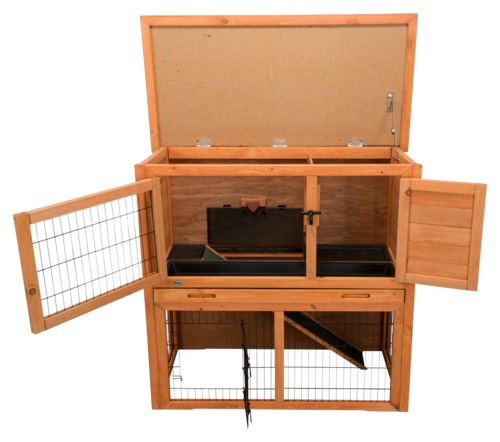 Meerschweinchenstall mit Freilauf braun - 104 × 97 × 52 cm