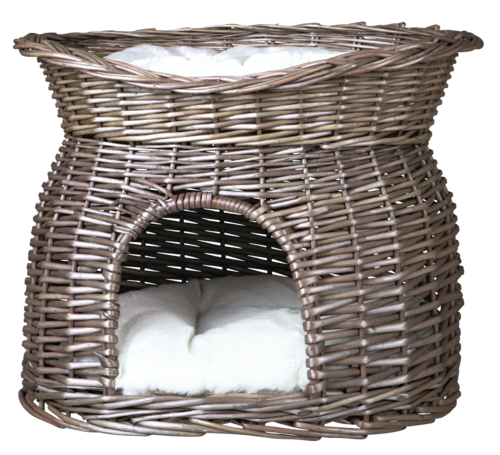 Weidenkorb mit Liegedach grau - 54 × 43 × 37 cm