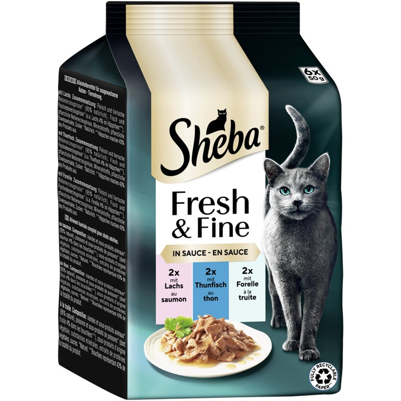 Sheba P.B. MP Fresh & Fine Lachs, Thunfisch & Forelle in Sauce MSC 6x50g