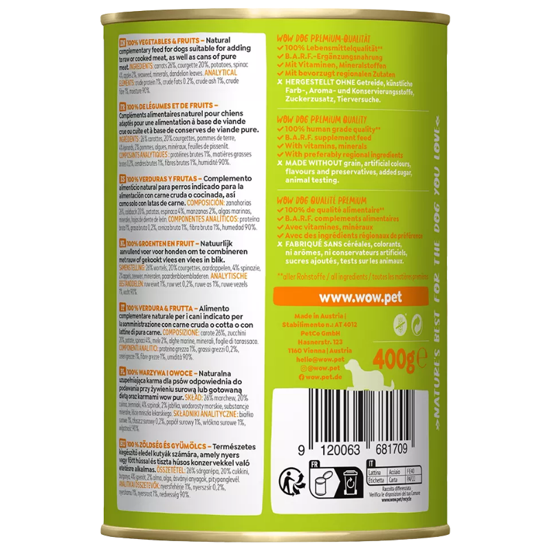 Wow Dog Dose Pur 100% Gemüse & Obst