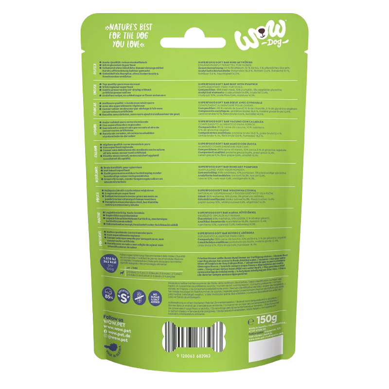 Wow Dog Superfood Soft Bar Rind mit Kürbis 150g
