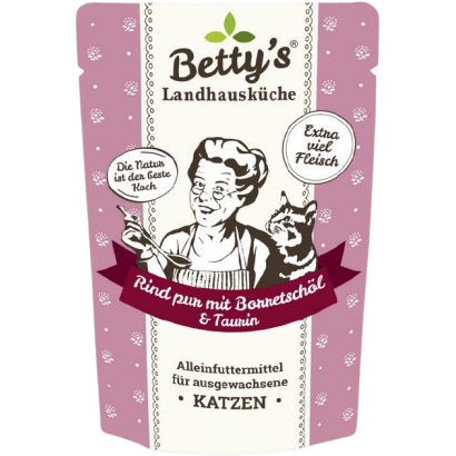 Bettys Landhausküche Katze FB Rind pur mit Borretschöl 100 g