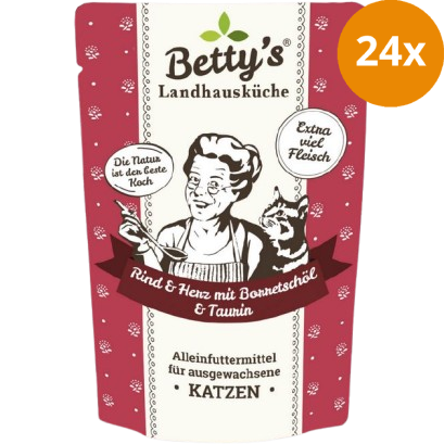 Bettys Landhausküche Katze FB Rind & Herz mit Borretschöl 100 g