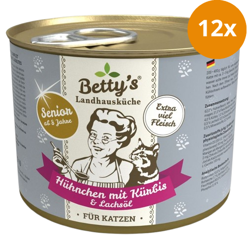 Bettys Landhausküche Katze Dose Senior Hühnchen mit Kürbis & Lachsöl 200 g