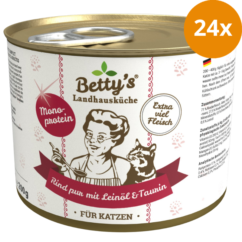 Bettys Landhausküche Katze Dose Rind pur mit Leinöl 200 g
