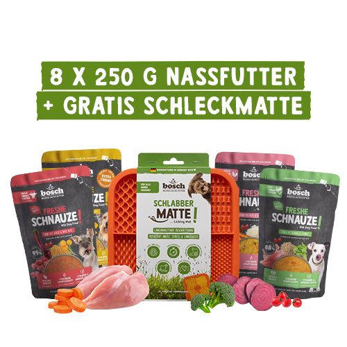 Bosch Freshe Schnauze Aktionsbox Nassfutter + Schleckmatte