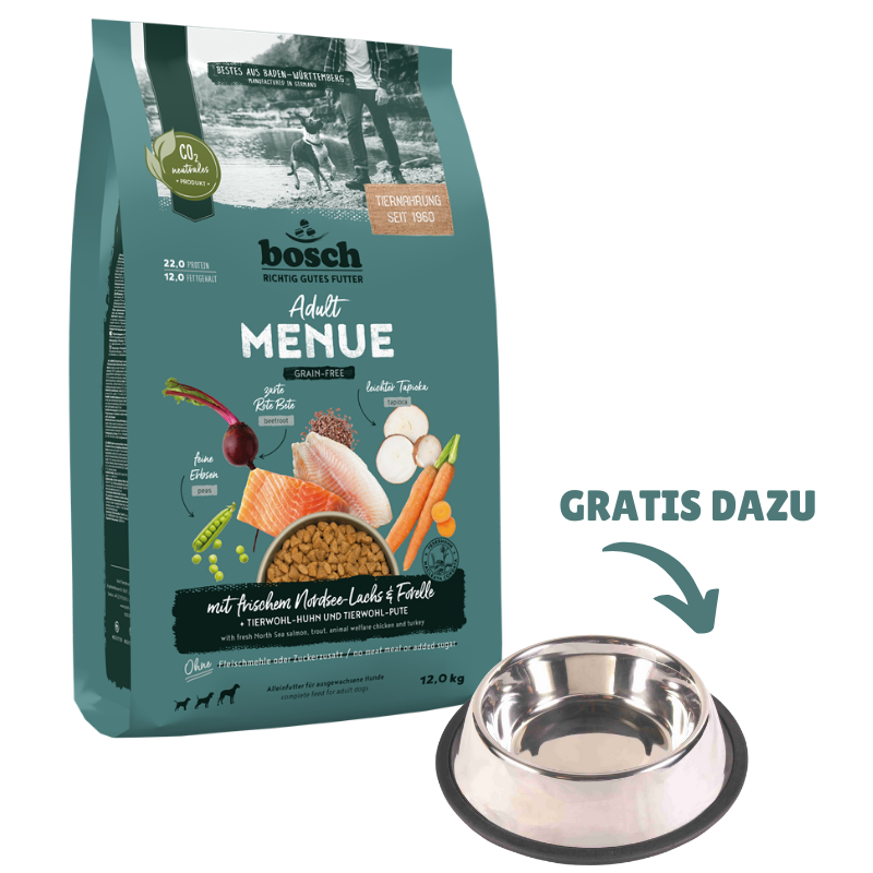 bosch HPC MENUE Adult Nordsee-Lachs 12 kg + GRATIS TRIXIE Napf