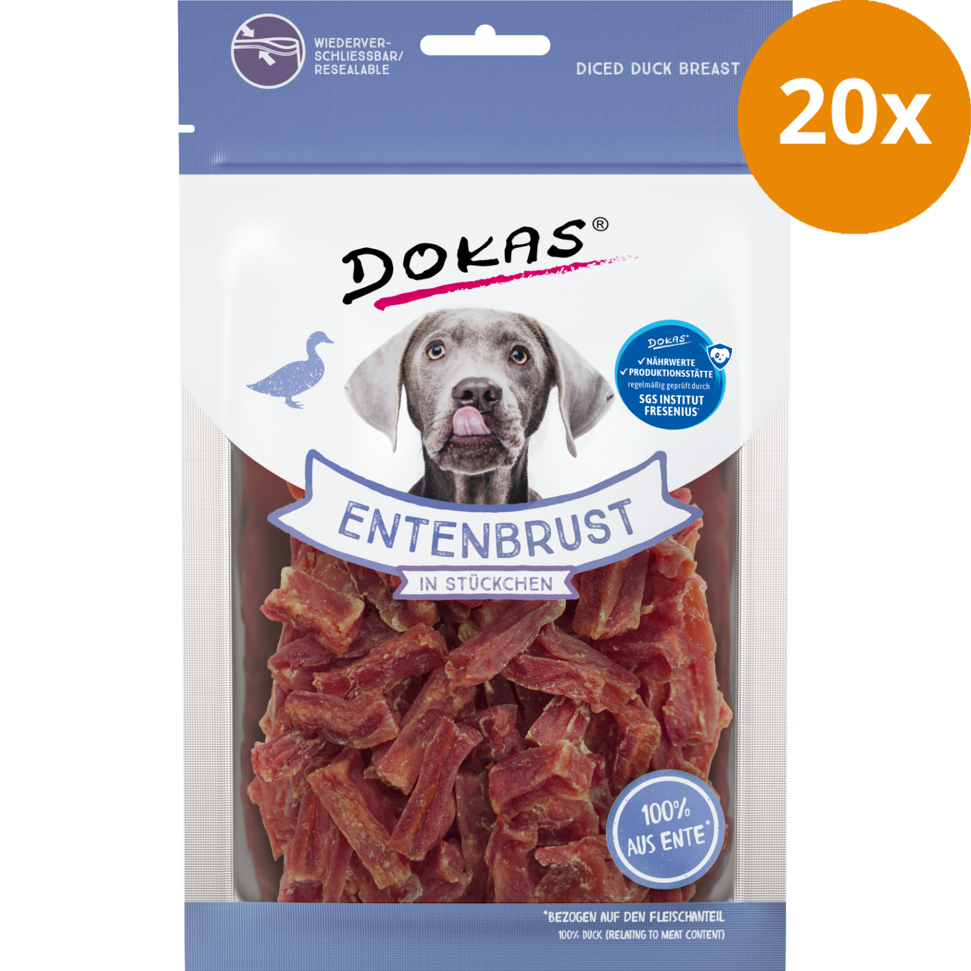 DOKAS Entenbrust in Stückchen 70 g | Hundesnack