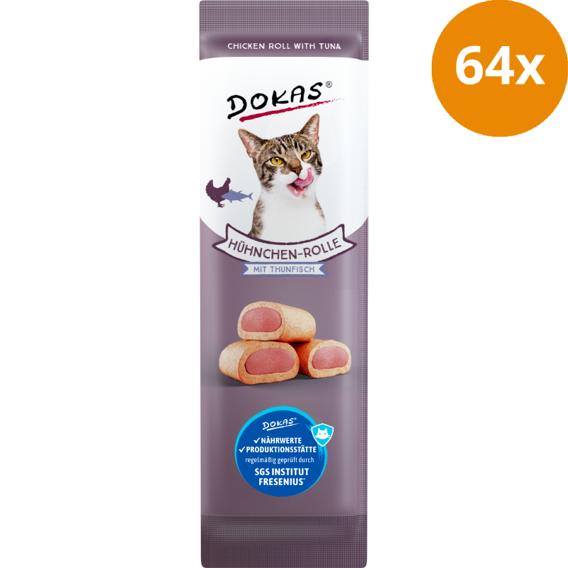 DOKAS Hühnchen-Rolle mit Thunfisch 10 g | Katzensnack