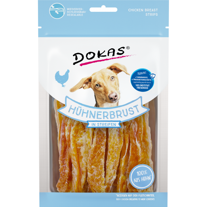 DOKAS Hühnerbrust in Streifen 70 g | Hundesnack