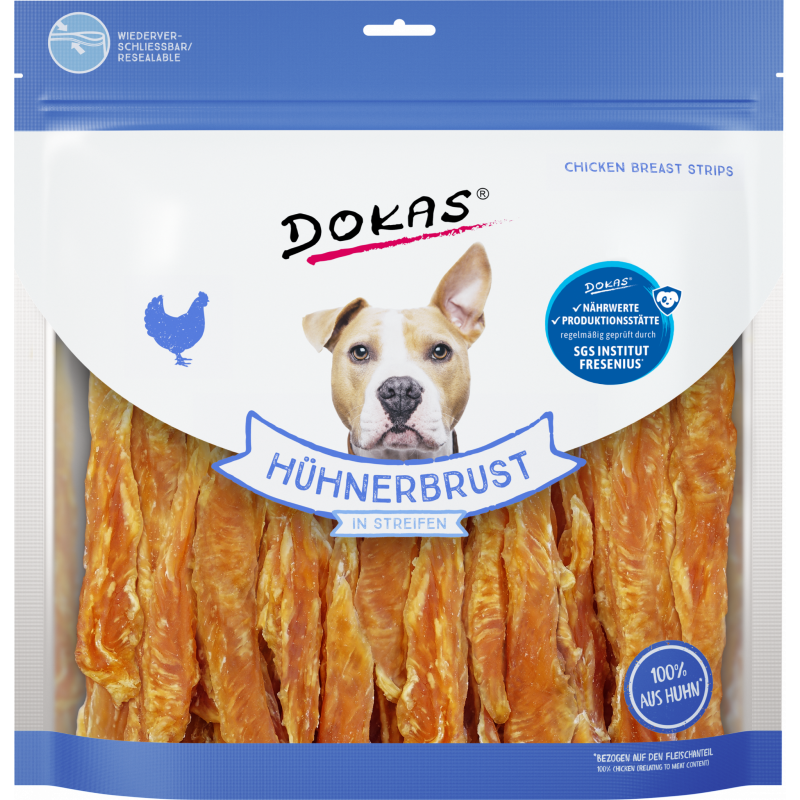 DOKAS Hühnerbrust in Streifen 900 g | Hundesnack