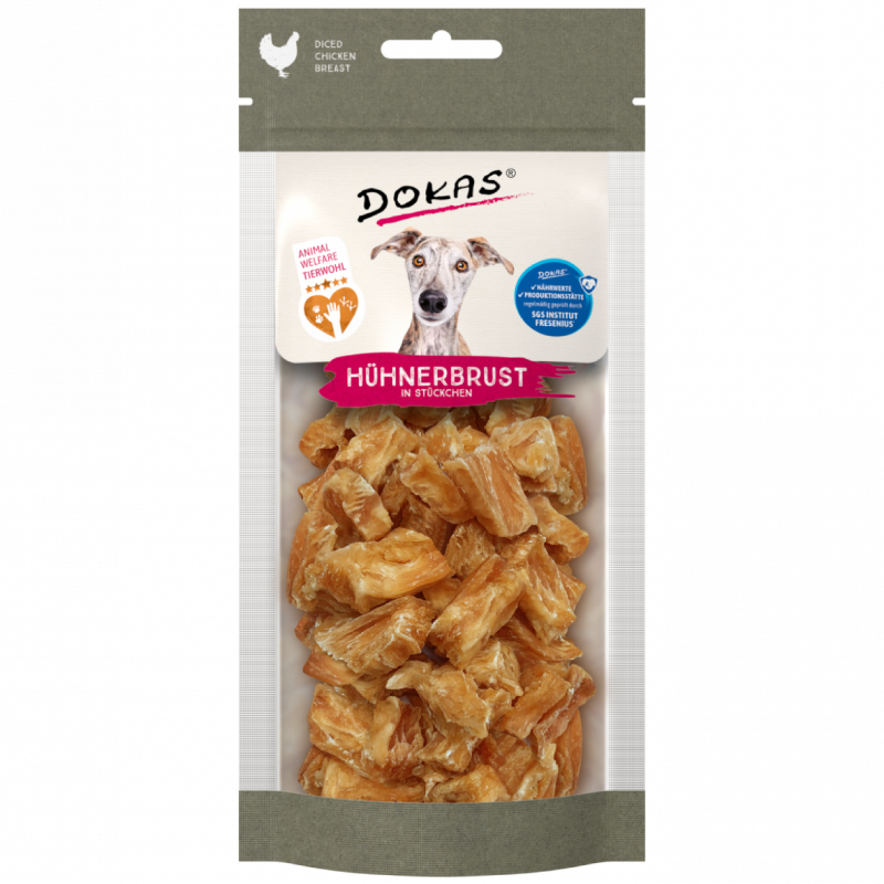 DOKAS Hühnerbrust in Stücken 50 g | Hundesnack