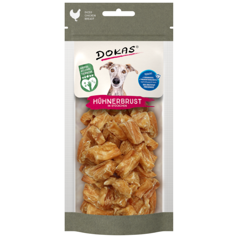 DOKAS Hühnerbrust in Stücken 50 g | Hundesnack