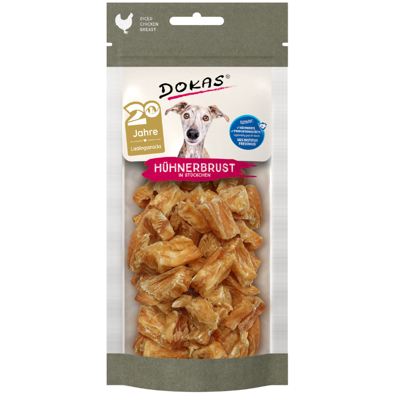 DOKAS Hühnerbrust in Stücken 50 g | Hundesnack