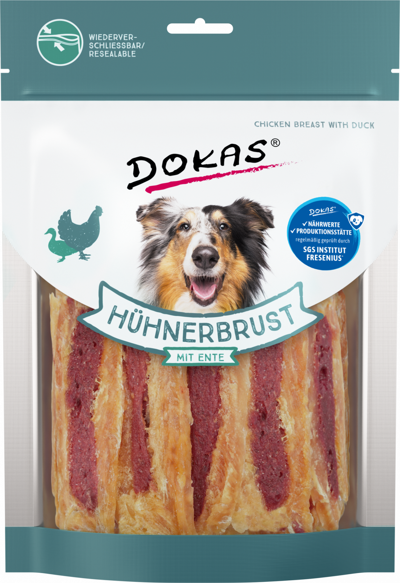 DOKAS Hühnerbrust mit Ente 220 g | Hundesnack