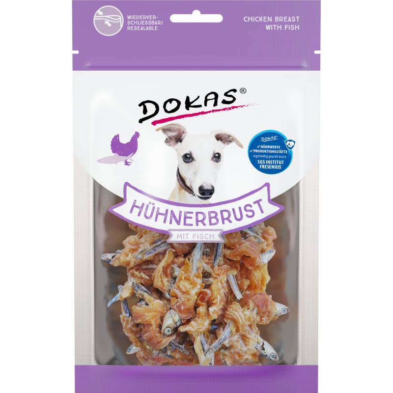 DOKAS Hühnerbrust mit Fisch 70 g | Hundesnack
