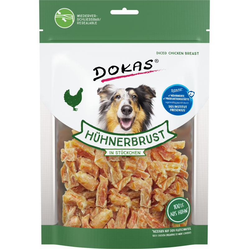 DOKAS Hühnerbrustfilet in Stückchen 200 g | Hundesnack