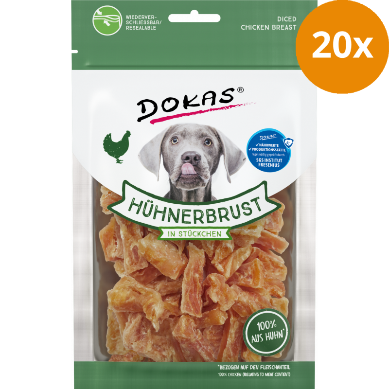DOKAS Hühnerbrustfilet in Stückchen 70 g | Hundesnack