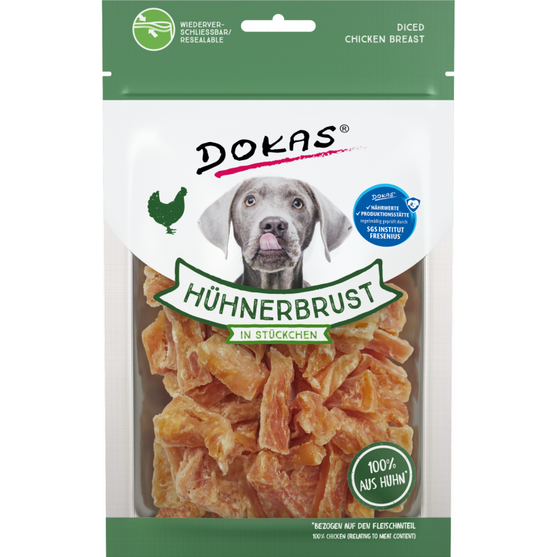 DOKAS Hühnerbrustfilet in Stückchen 70 g | Hundesnack