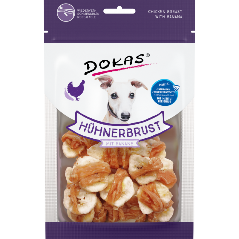 DOKAS Hühnerbrustfilet mit Banane 70 g | Hundesnack