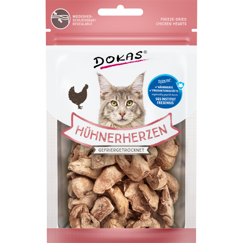 DOKAS Hühnerherzen gefriergetrocknet 15 g | Katzensnack