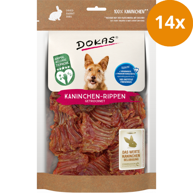 DOKAS Kaninchen Rippen getrocknet 100 g | Hundesnack