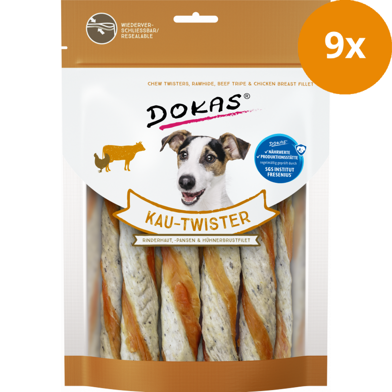 DOKAS Kau-Twister Rinderhaut, Pansen & Hühnerbrust 200 g | Hundesnack