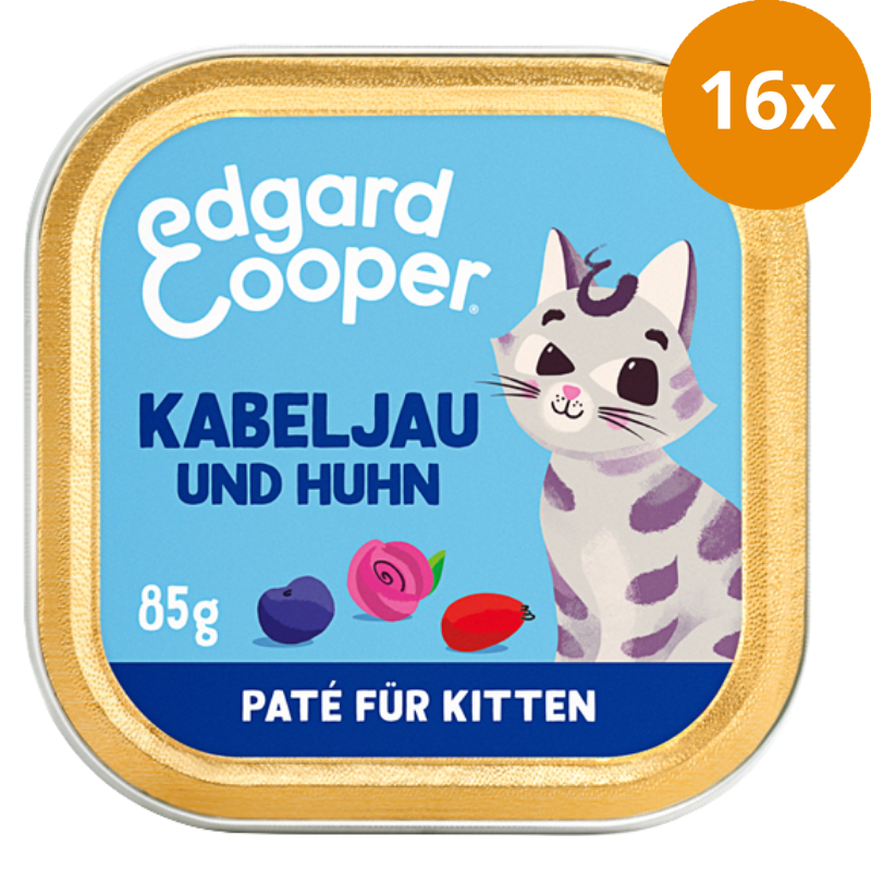 Edgard & Cooper Paté Kitten MSC-Kabeljau und Freilaufhuhn mit Blaubeeren, Rosenblüten und Hagebutten