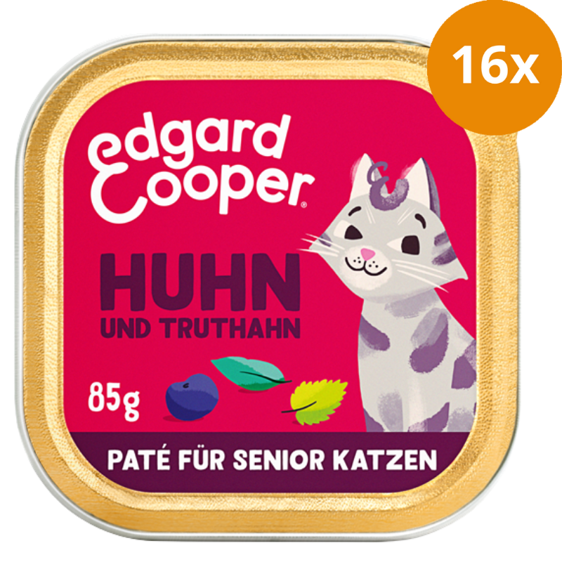 Edgard & Cooper Paté Senior Freilaufhuhn und Freilauftruthahn mit Blaubeeren, Nesselblättern und Sal