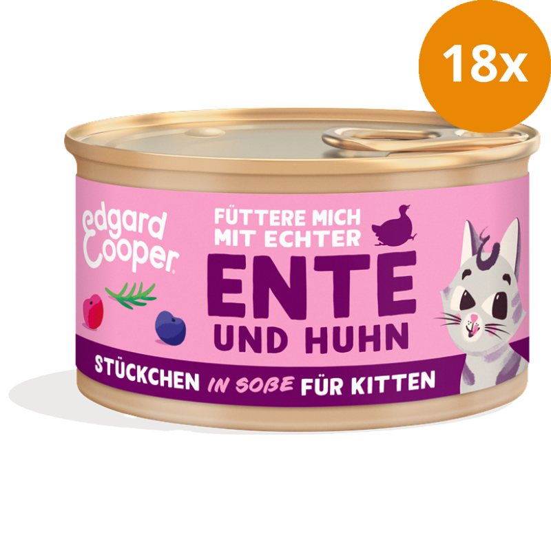 Edgard & Cooper Stückchen in Soße Kitten Freilaufente und Freilaufhuhn mit Blaubeeren, Cranberrys 85g