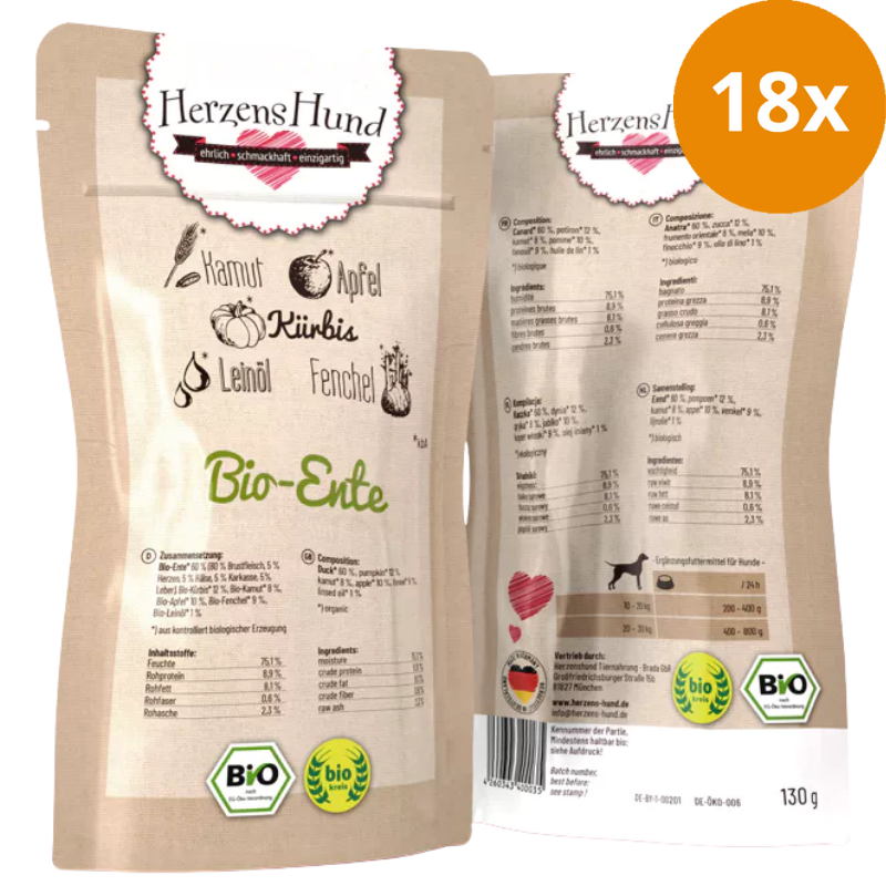 HerzensHund Bio Ente mit Bio Gemüse 130 g