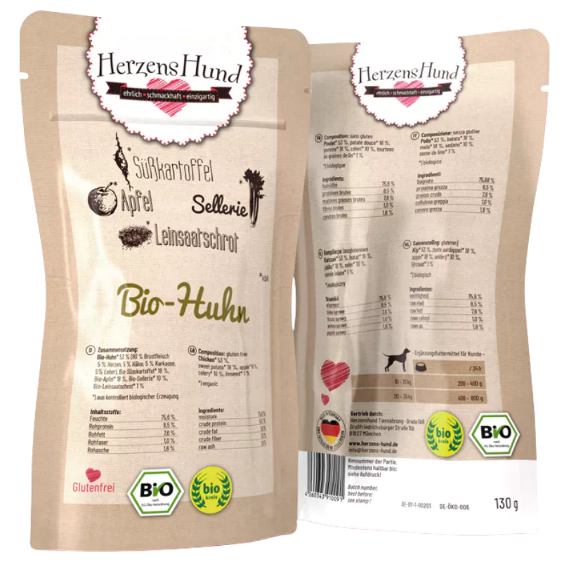 HerzensHund Bio Huhn mit Bio Gemüse 130 g