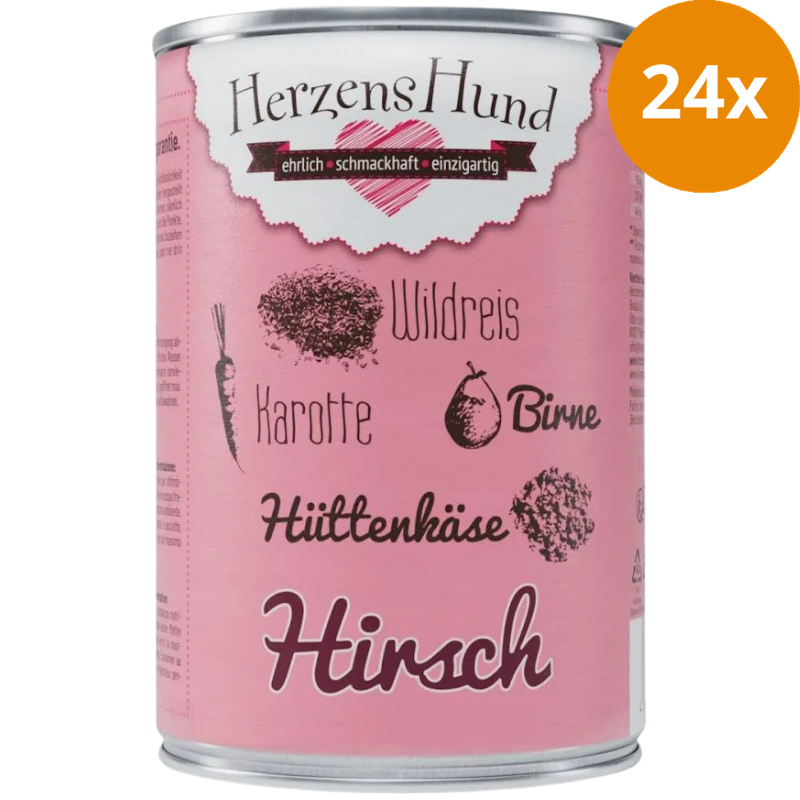 Herzenshund Hirsch mit Wildreis, Karotte, Birne, Hüttenkäse, Leinöl 400 g