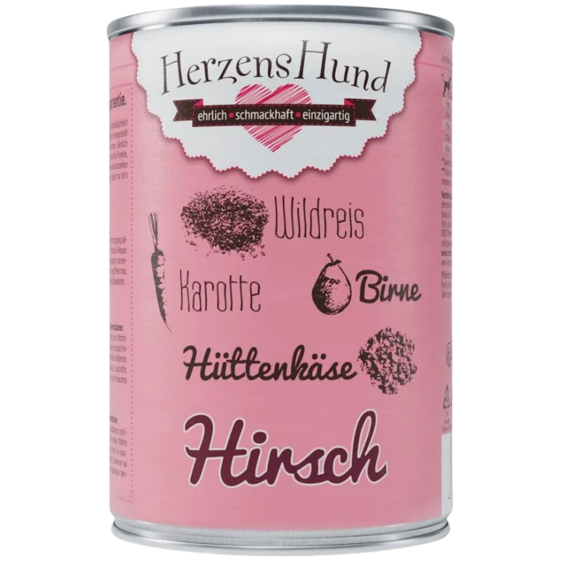 Herzenshund Hirsch mit Wildreis, Karotte, Birne, Hüttenkäse, Leinöl 400 g