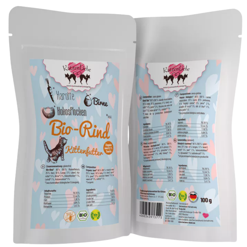 Katzenliebe Kitten Bio-Rind mit Bio-Karotte PB 100 g