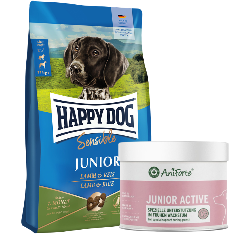 Kombipaket Happy Dog Sensible Junior Lamm & Reis "Active"