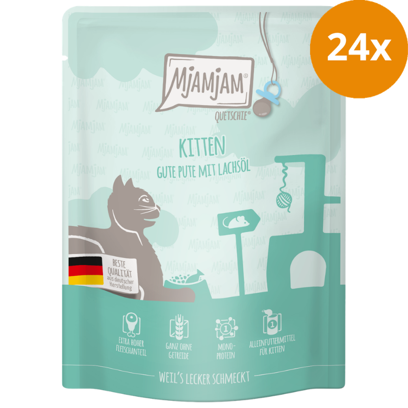MjAMjAM Quetschie Kitten Pute mit Lachsöl 300 g