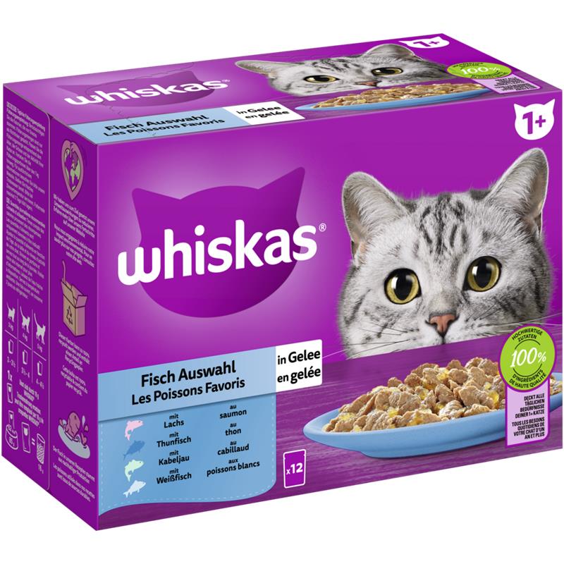 Whiskas Portionsbeutel Multipack 1+ Fisch Auswahl in Gelee 12 x 85g