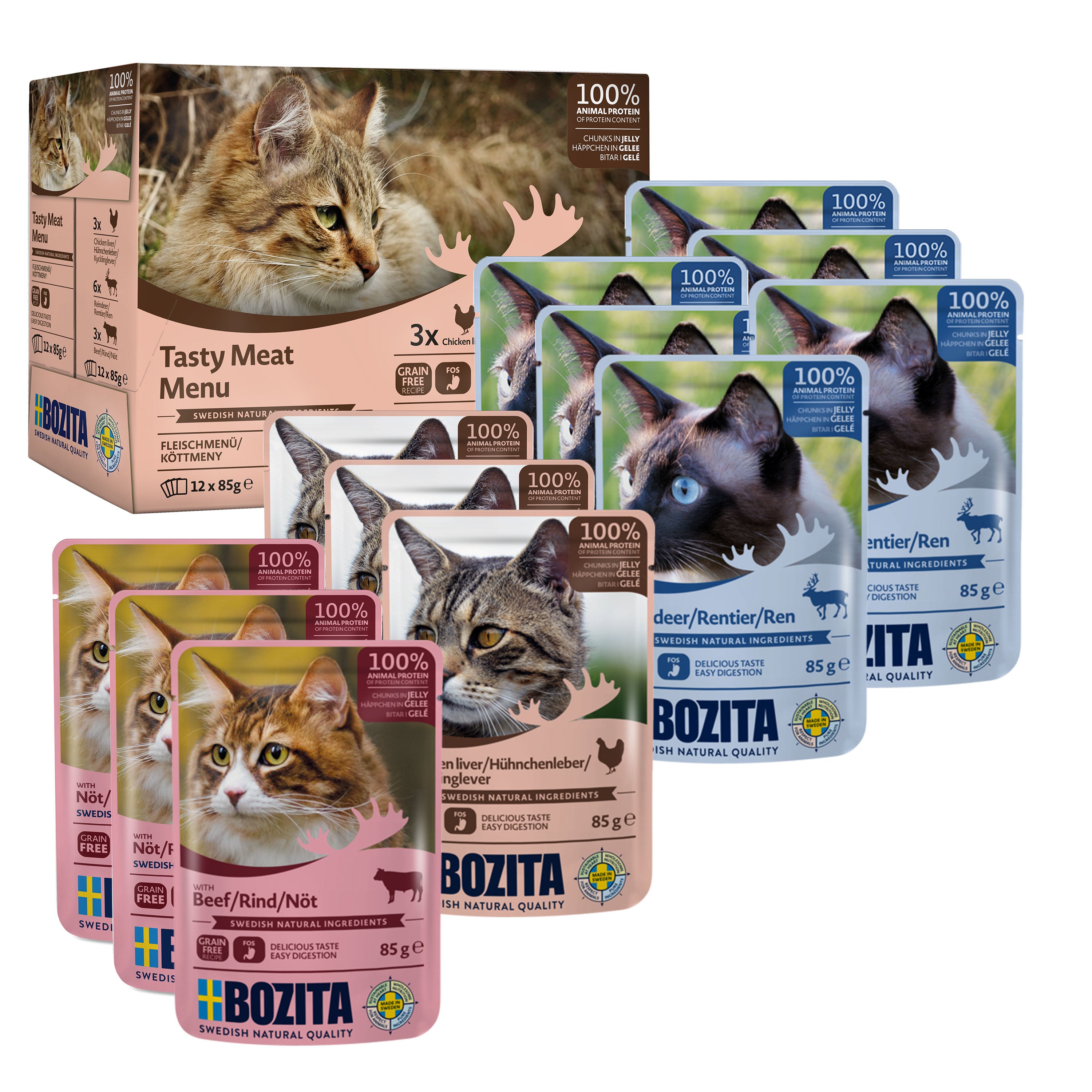 Bozita Tasty Meat Menu Häppchen in Gelee Multibox 1020 g