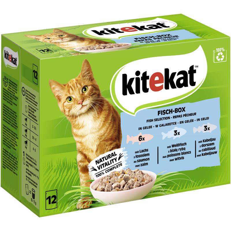 Kitekat Portionsbeutel Multipack Fisch-Box in Gelee 12x85g