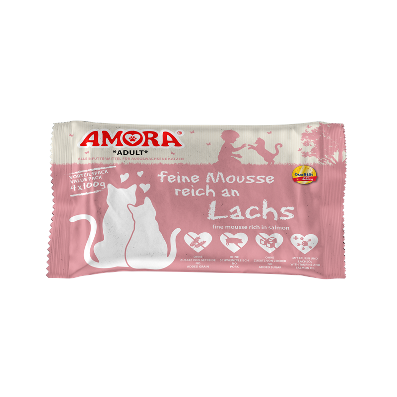 AMORA Cat PB Flowpack feine Mousse reich an Lachs 4x100g