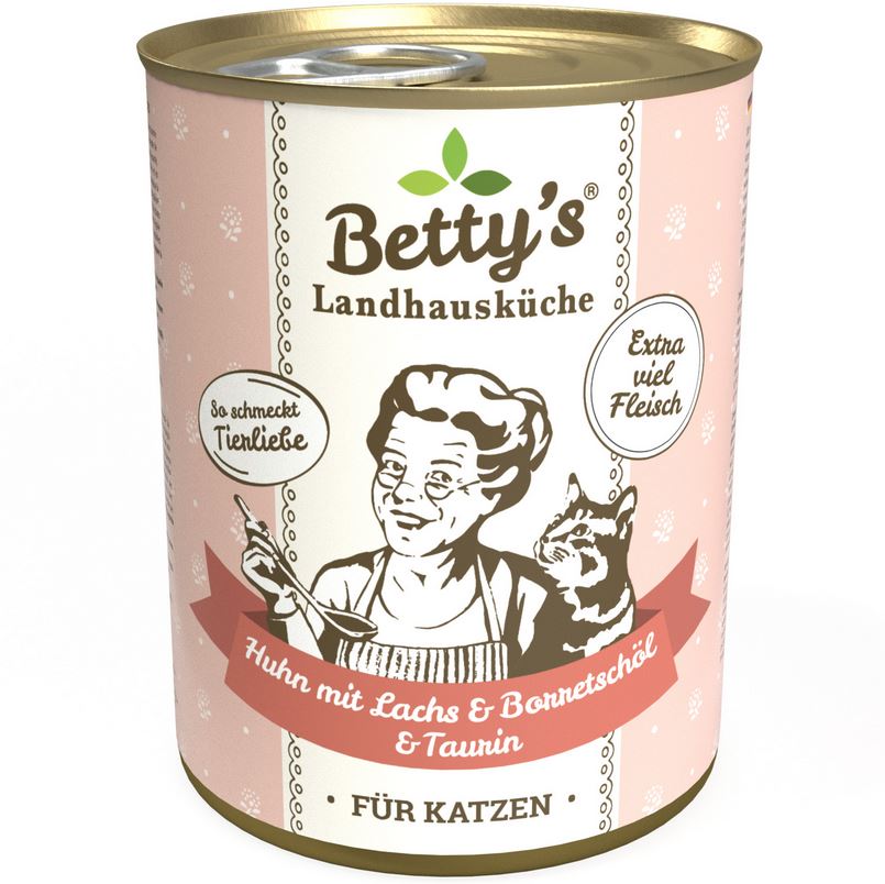 Bettys Landhausküche Katze Dose Huhn mit Lachs & Borretschöl  400 g