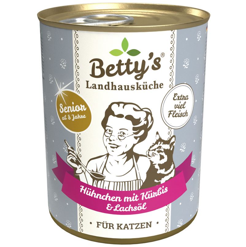 Bettys Landhausküche Katze Dose Senior Hühnchen mit Kürbis & Lachsöl 400g