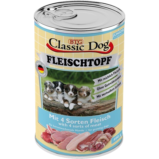 BTG Classic Dog Fleischtopf Junior 4 Sorten Fleisch 400 g