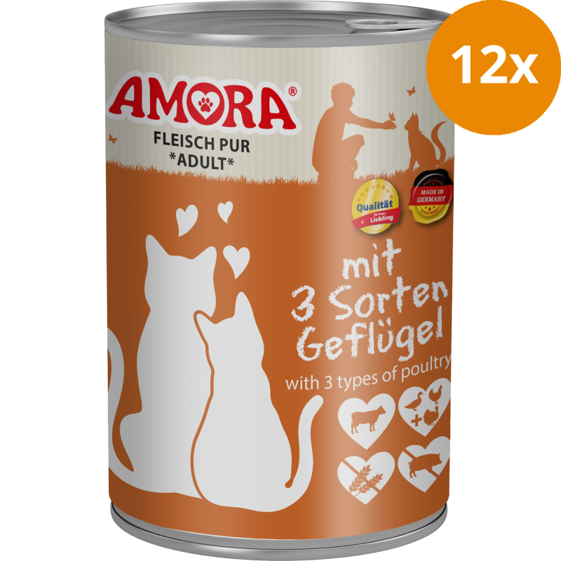 AMORA Fleisch Pur 3 Sorten Geflügel 12 x 400 g