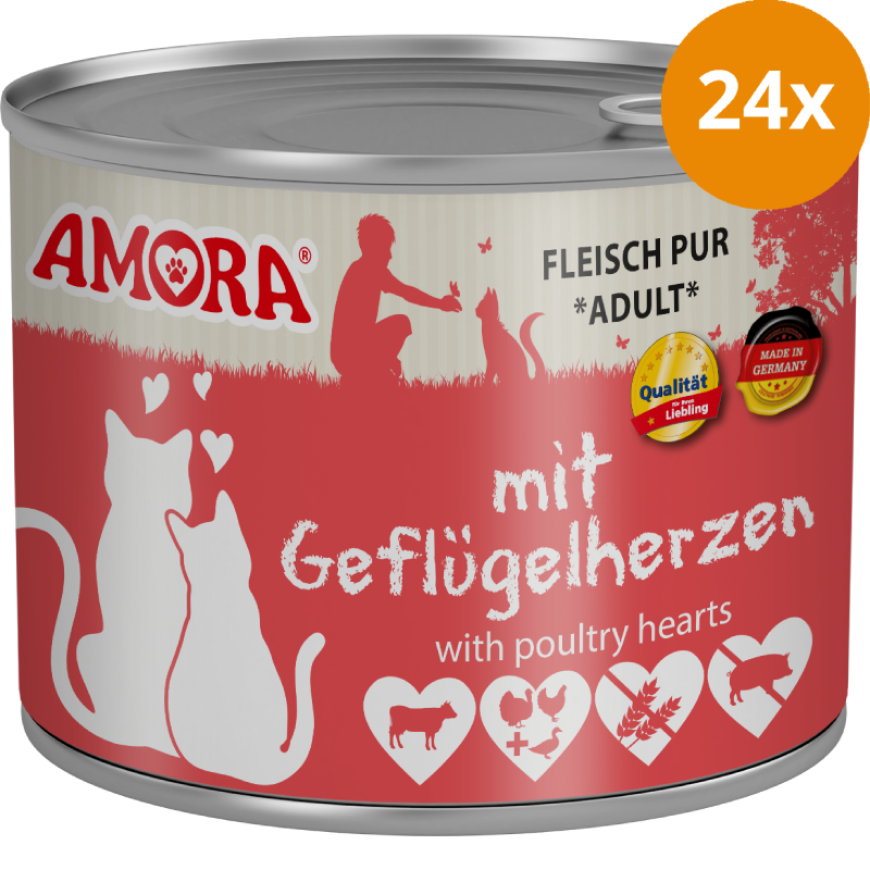 AMORA Fleisch Pur Adult Geflügelherzen 24 x 200 g